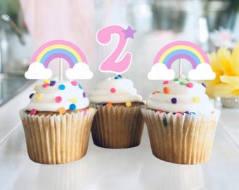 Rainbow Themed Cupcake Toppers