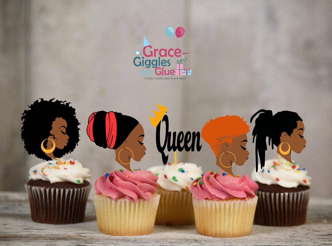 Black Queen Cupcake Toppers Black Woman Cupcake Toppers Etsy