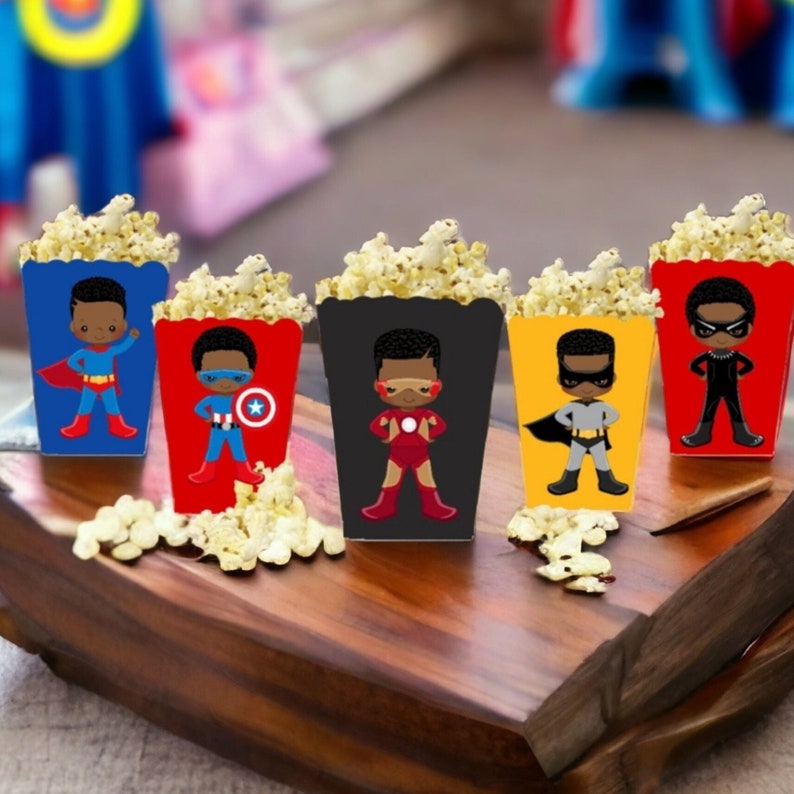 African American Superhero /Favor Boxes, Black Superhero Popcorn Box image 1