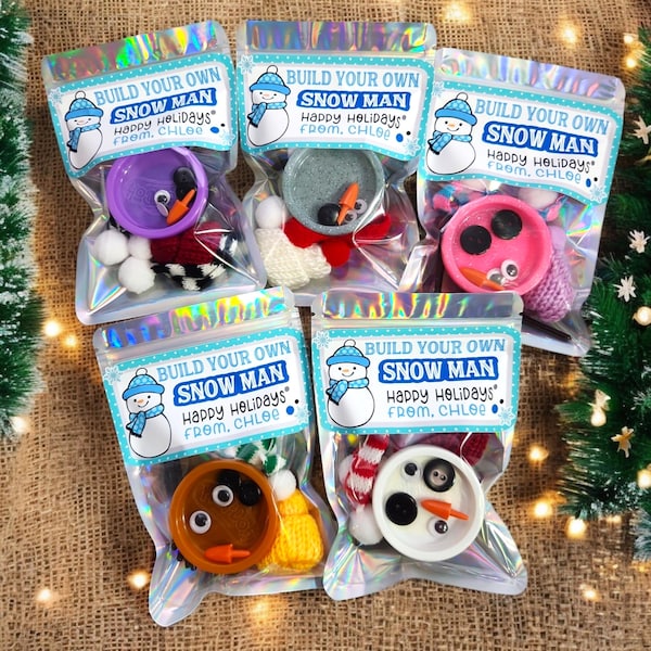 Christmas Party Favors, Build Your Own Snowman, Holiday Party Doh Craft, Class Party Treat Bag, Kids Winter Party, Classroom Student Gift