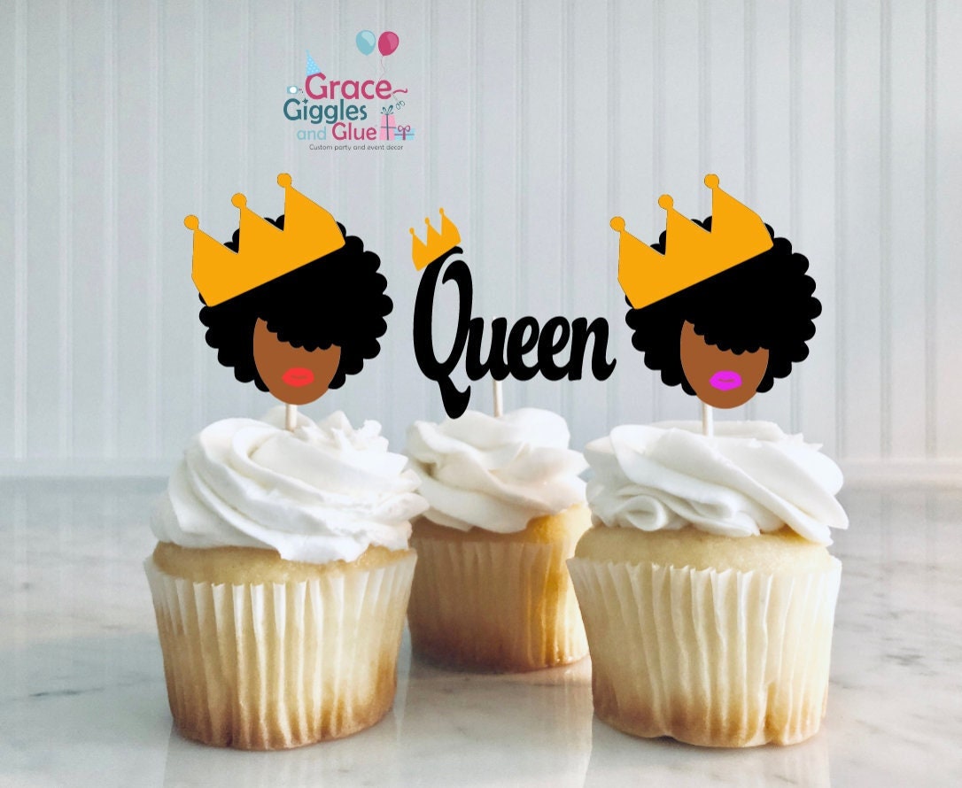 Black Queen Cupcake Toppers African Royalty Cupcake Toppers Etsy