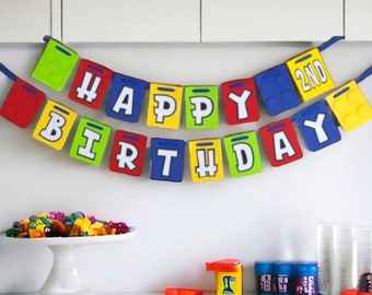 Building Block Happy Birthday Banner, Building Block Name Banner