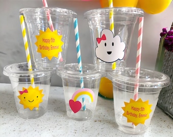 You Are My Sunshine Party Cups, Personalized Sunshine Party Cups, Sun Party Favors with Lids and Straws!