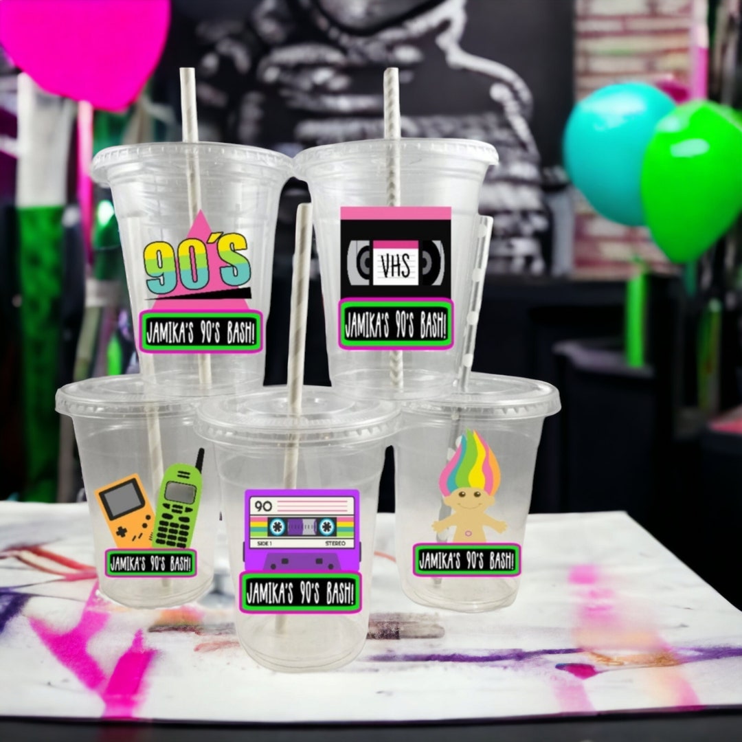 Personalized 90's Party Cups With Straws and Lids, 90's Baby Cups - Etsy