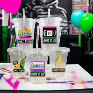 Personalized 90's Party Cups with Straws and Lids, 90's Baby Cups