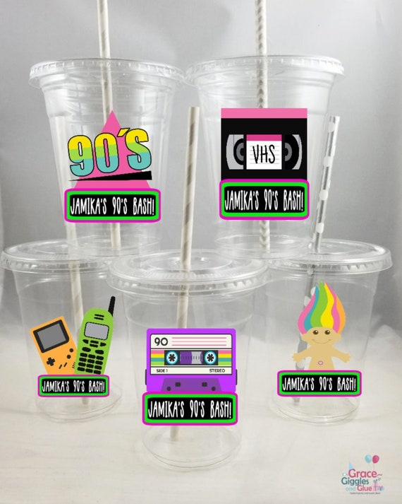 Personalized 90's Party Cups With Straws and Lids | Etsy
