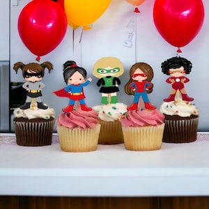 Girl Superhero Themed Cupcake  Toppers