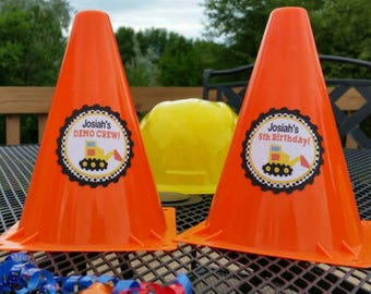 2pc Personalizd Construction Party Themed Centerpiece Cones, Emergency Cones Table Decor