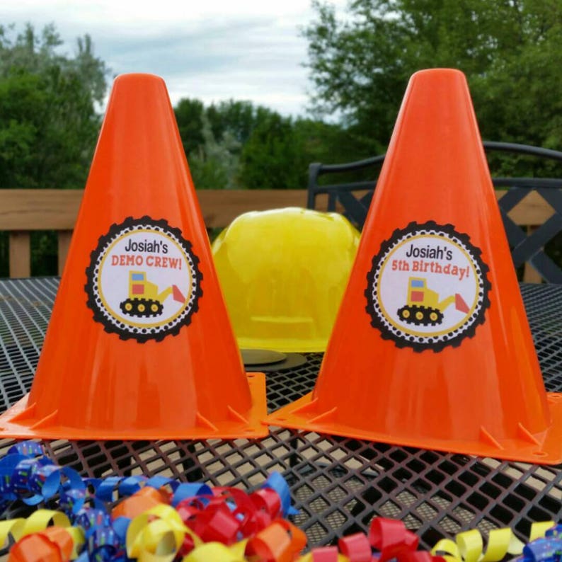 2pc Personalizd Construction Party Themed Centerpiece Cones, Emergency Cones Table Decor image 1
