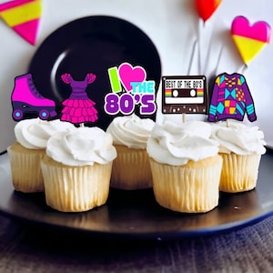80s party Cupcake Toppers, 40th Birthday Decor, Best of the 80s Party Decorations