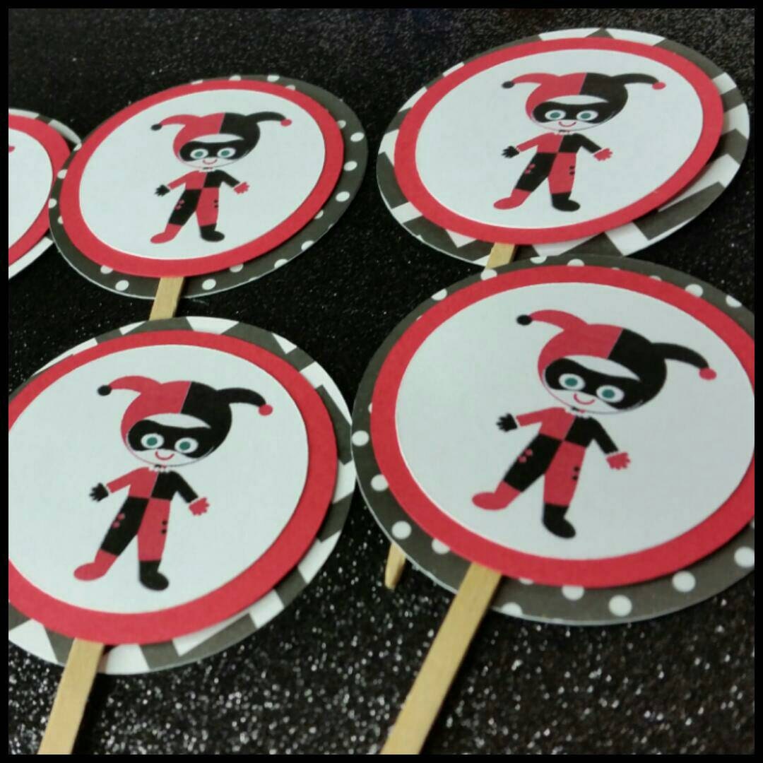 12 Harley Quinn Inspired Cupcake Toppers Superhero Villain Etsy