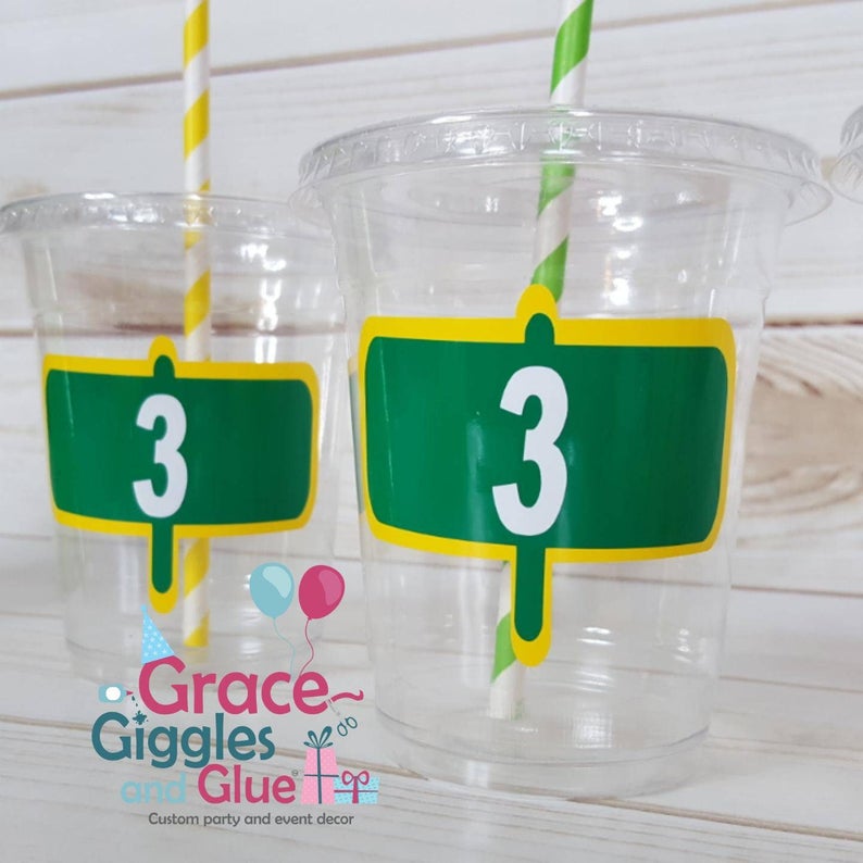 12 Personalized Street Themed Party Cups with straws and Lids
