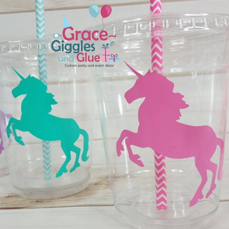 12 Unicorn Party Cups With Straws and Lids Etsy