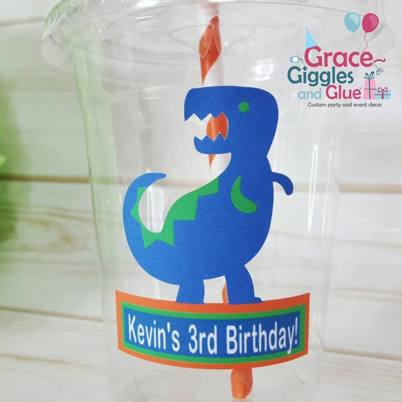 Personalized Dinosaur Themed Party Cups With Lids and Straws Etsy