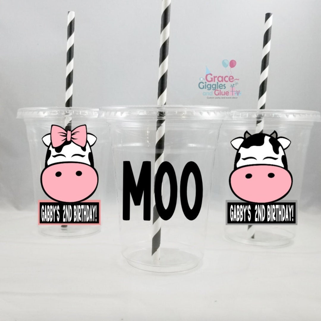 Personalized Cow Themed Party Cups With Straws and Lids Farm Etsy