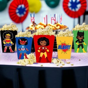 Girl Superhero Themed Snack/Favor Boxes, Black Girl Superhero Favors