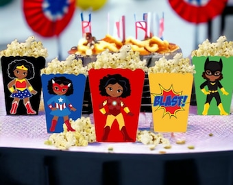 Girl Superhero Themed Snack/Favor Boxes, Black Girl Superhero Favors