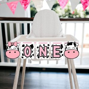 Cow &quot;ONE&quot; Highchair Banner, Farm Party Banner, First Birthday Banner