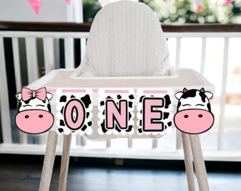 Cow "ONE" Highchair Banner, Farm Party Banner, First Birthday Banner