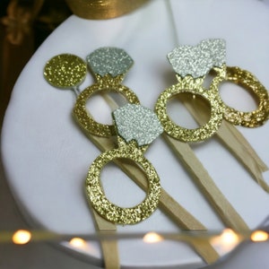 Glitter Engagement Ring cupcake Toppers, Diamond Ring Cupcake Toppers