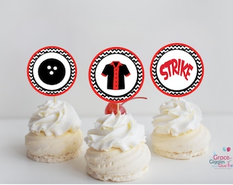 Digital Bowling Cupcake Toppers, Instant Download Digital Cupcake Toppers