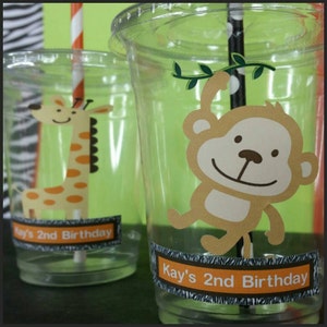 Personalized Safari Themed Party Cups with  Straws and Lids!, Safari  Party Favors