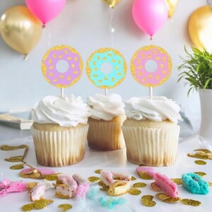 Glitter Donut Themed Cupcake  Toppers