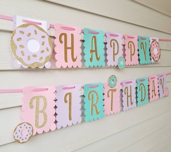 Glitter Donut Happy Birthday Banner Donut Name Banner Donut | Etsy