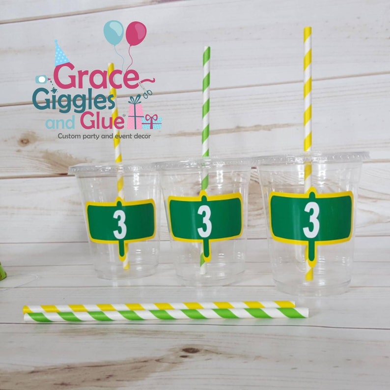 12 Personalized Street Themed Party Cups with straws and Lids