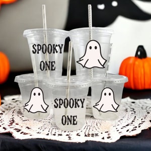 Spooky One Themed Party Cups with lids and straws