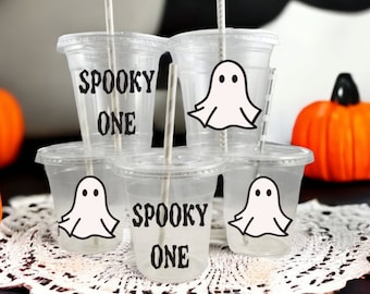 Spooky One Themed Party Cups with lids and straws