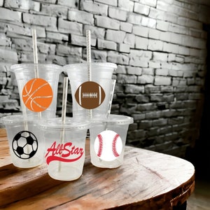Sports Themed Party Cups with Straws and Lids