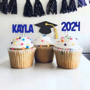 Custom Graduation Cupcake Toppers, Graduation Decorations, Class of 2024