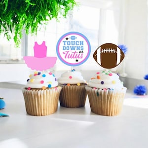 Touchdowns or Tutus themed Cupcake  Toppers, Gender Reveal Cupcake Toppers