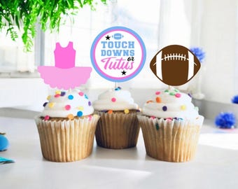 Touchdowns or Tutus themed Cupcake  Toppers, Gender Reveal Cupcake Toppers