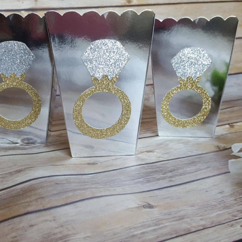 10 Gold or Silver Glitter Diamond Ring Themed Favor Boxes Etsy