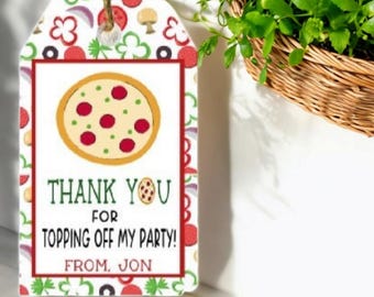 6 Personalized Pizza Party Themed Favor Tags