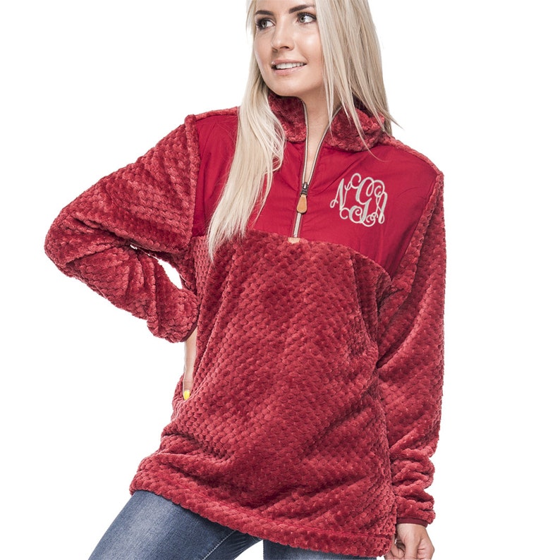 personalized pullover pineapple Monogrammed textured red sherpa