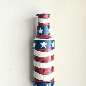 Wine Bottle Holder – Stars & Stripes - Red, White, and Blue - Heavy Crackle Finish - Wood, Cardboard/Fiberboard - Vintage 1990s Party Supply