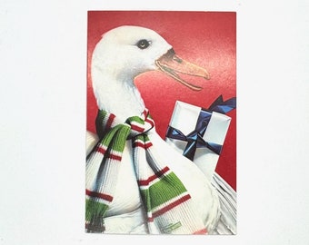 Vintage 1978 Christmas Card: Goose in Scarf with Gift