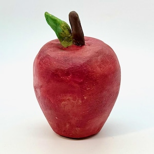 Handmade Red Apple Paperweight - Composite Clay Apple Sculpture - Gift For Teacher Appreciation - Desk Accessory – Vintage 1990s Apple Decor