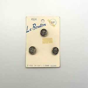 Le Bouton Buttons - Silver Sailor - 3 Button Card - No. 6564 - Size 24 - 5/8  Inch - Vintage 1970&#39;s Buttons