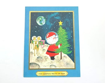 Vintage 1970s Christmas Card: Santa on the Moon by Bill McLauchlan