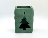 Christmas Votive Candle Holder –  Green Ceramic - Christmas Tree Display - Vintage 1990&#39;s Home Décor