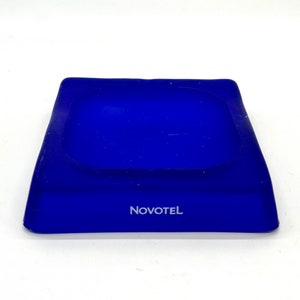 Novotel Ashtray - Deep Blue Glass - Square with &quot;Wave&quot; Sides - Vintage 1990&#39;s Collectible Ashtray