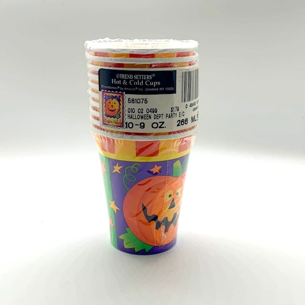 Halloween 9 oz Paper Cup - Trend Setters Hot & Cold Cups – Colorful Festive Cups - Vintage 1990’s Party Supplies.