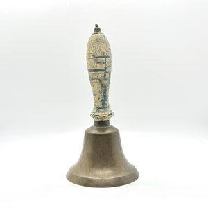 Brass School/Dinner Bell - Rustic Wood Handle – Vintage 1980’s Collectible Brass Bell