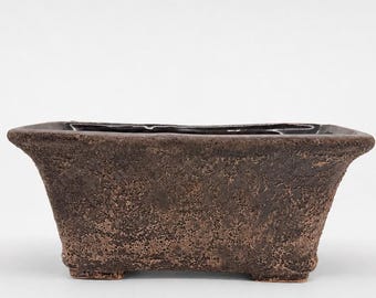 Ceramic Rectangular Planter, Unique Textured Gray Exterior, Footed Decorative Plant Pot