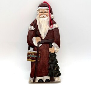 Wood Christmas Ornament - Hand Painted Santa Claus - Rustic Holiday Gift - - Folk Art Santa - Shelf Accent - Vintage 1990s Holiday Decor