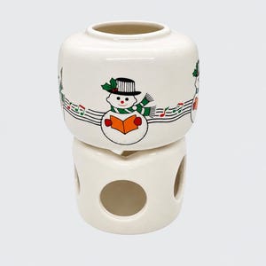 Ceramic Snowman Tealight Warmer, Christmas Carolers, Musical Holiday Simmer Pot